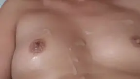 I give my stepson a handjob and he cums all over my body, full of milk and big cock