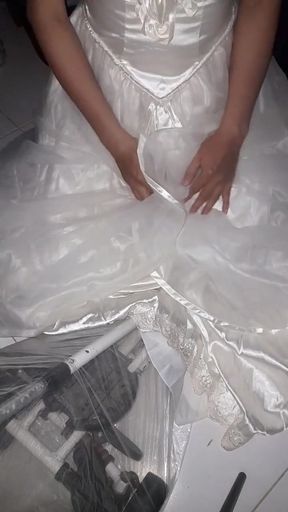 Cum flows on satin wedding dress   Clip 1
