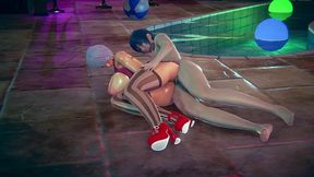 curvy girl with big boobs fucked next to the pool - 3d hentai