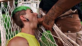 Dominant thug barebacks bottom twink outdoors
