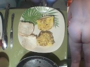 Making a bacon and eggs sandwich