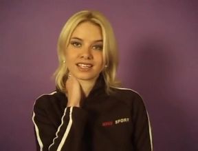 Blonde beauty with huge tits shows her awesome body at the casting