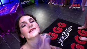 Tattooed Slut Deepthroats Cocks and Gets Facial Bukkake in Ggg Gangbang