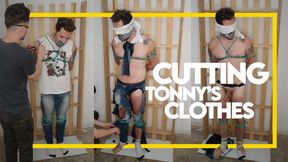 Cutting Tonny's Clothes (1080p) Gay Bondage - Gay Domination - Tape Gagged - Jeans - Socks - BDSM
