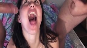 Mature Brunette MILF Drools on Two Cocks Before Hard Fuck