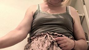 WETTING SKIRT AND WHITE SHEER WHITE PANTYHOSE