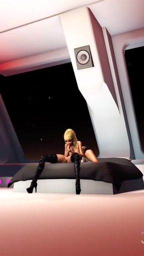 Sci-fi sex in a space station. 3d dickgirl plays with a hot blonde