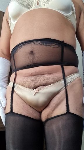 Modeling and Getting Excited in My Nude Nylon Lingerie, Tights, Panties and Vintage Bra