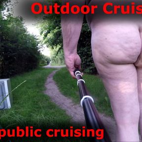 First naked walk at outdoor gay cruising-spot. Full nude, leaving my clothes behind. Masturbate and pee in public.