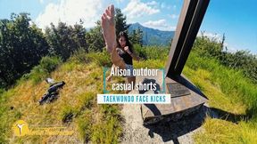 Alison outdoor casual shorts taekwondo face kicks