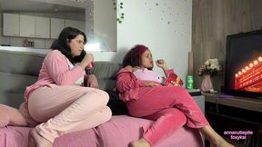 lesbian girls farting and burping while watching anime