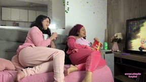 lesbian girls farting and burping while watching anime