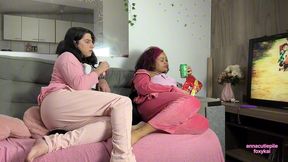 lesbian girls farting and burping while watching anime