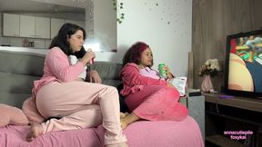 lesbian girls farting and burping while watching anime