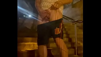 Amateur boy caught peeing in the street