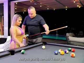 I screw my stepfather's most excellent ally on the pool table during the time that this guy's not home!