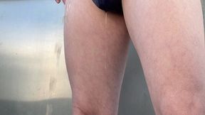 pee desperation: hot redhead guy (with ginger pubes) pissing in his tight see-through briefs - male omorashi