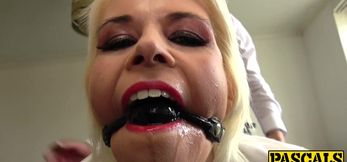 Blonde sub Skyler Squirt spat on during dominating fuck