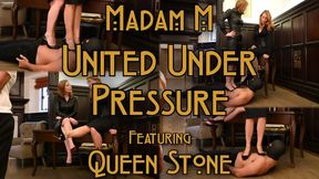 United Under Pressure, A demanding Double Domme lesson delivered in perfect unison, featuring high heel trampling, sustained full-weight pressure, Female Authority, psychological domination, obedience training, discipline, and unwavering control over