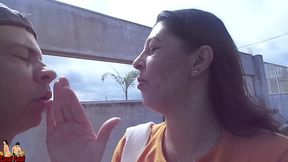 femdom wife with husband outdoor