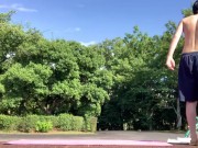 A Korean Japanese idol who masturbates with a mattress in the park!【Big dick】【Techno break】