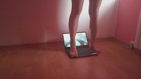 Nastya laptop trampling, jumping, crush