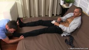 Inked Latino yuppie Rico Romero enjoys his feet being licked