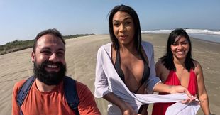 Baianinha Trans Fucks Couple on the Beach