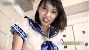 Uncensored, 19-year-old black-haired beauty. Amateur housewife, big tits, pregnant woman blowjob and creampie sex. Sexy uniform cosplay