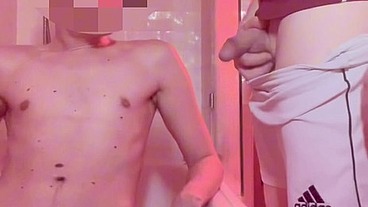 Amateur boy lost a bet, gets naked in the bathtub and is pissed on by his flatmate (body and mouth) - And he can't hide that he likes it as his uncut cock gets hard in 1 min :)