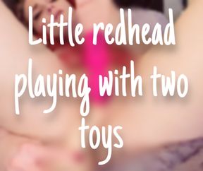 Amateur red head playing with toys