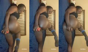 Ebony trans girl anal dildo squirting tight moaning black tgirl fucks herself senseless