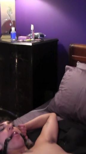 Horny goth cutie in leather gets dildo thrust in her cunt   Clip 2