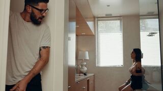 Jerking TS analed by stepson in bathroom