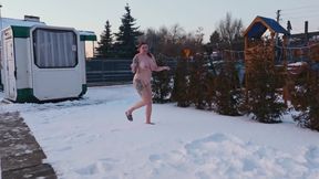 Swingers. Two Married Couples Play in the Snow Naked. the Women Pee in the Snow and the Men Lick It off.
