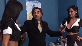 Kit and Kat: 2 slutty twins fucking in a threesome at the office