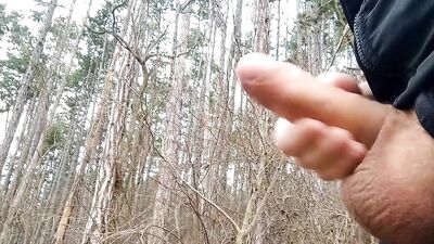 Big dick cums three times in forest