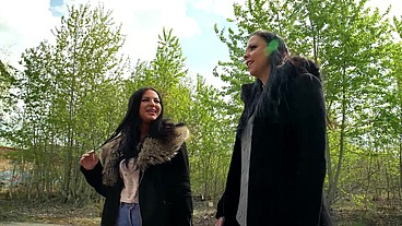 Two German best Girl Friends Julia Parker and Maria Gail talk to risky no Condom FFM 3Some Sex at Lost Place