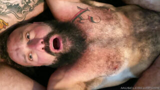 Bear mature tattooed American Liam Angell getting anal fuck