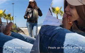 Girl Was Surprised to See Guy Jerking off Dick in the Park and Help Him Cum