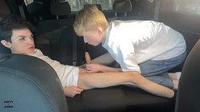 Twinks Matty and Aiden having fun on the back of a car