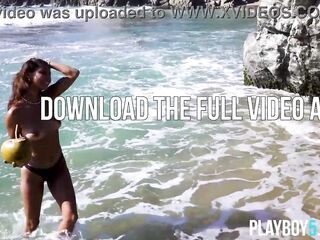 Teen model from Mexico exposes her ideal petite body on a beach