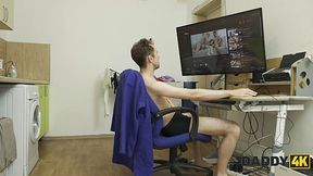 Russian sluts fucked their friend's daddy and sucked his big dick at the same time
