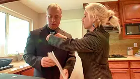 Young blonde secretary hits on her boss and gets her sweet pussy owned