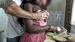 ”Ebony sexy MILF wifey railed in the kitchen making a big mess!”