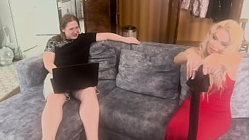 Mature Woman In Red Slit Dress Seduces Young Man With Pantyhose and Fucks