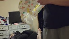 Caught without a diaper but with a happy ending for him