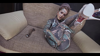 Anuskatzz gets a stainless steel dildo to shove up her ass