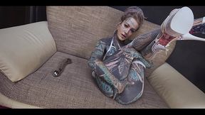 Anuskatzz gets a stainless steel dildo to shove up her ass