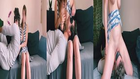 stepmommy is in charge - she makes squirt on his mouth after sucking her tits